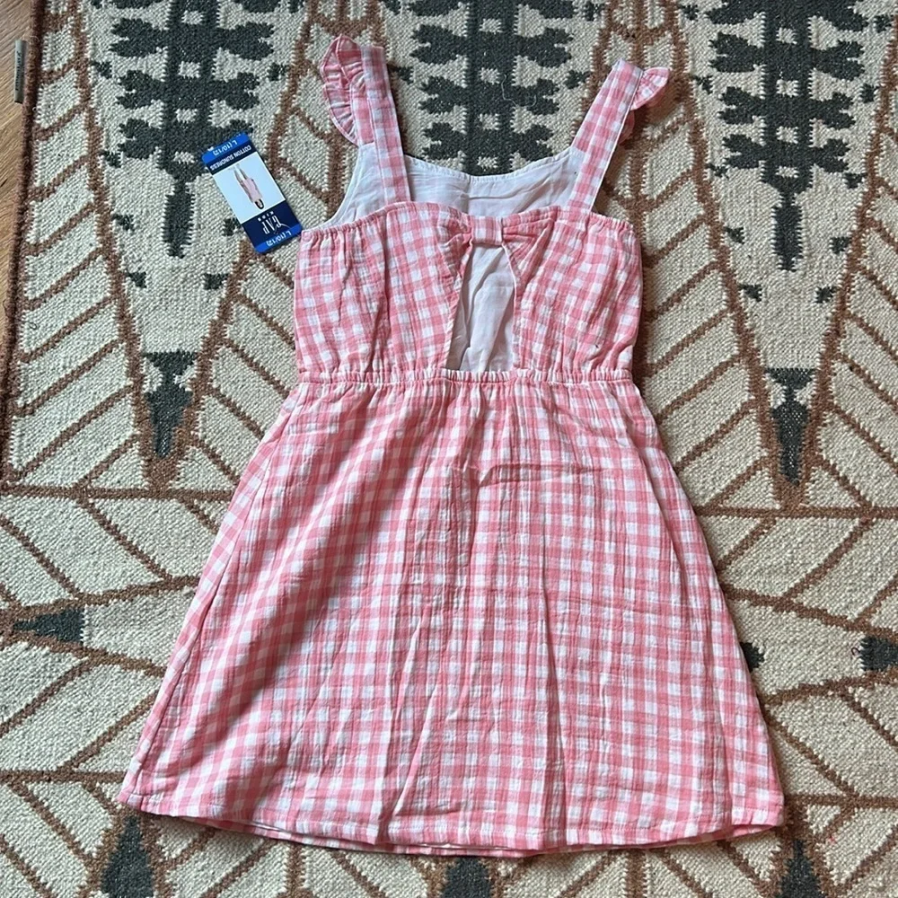 GAP Pink Gingham Kids girl Casual Dress cottage core large 10/12 new w tags